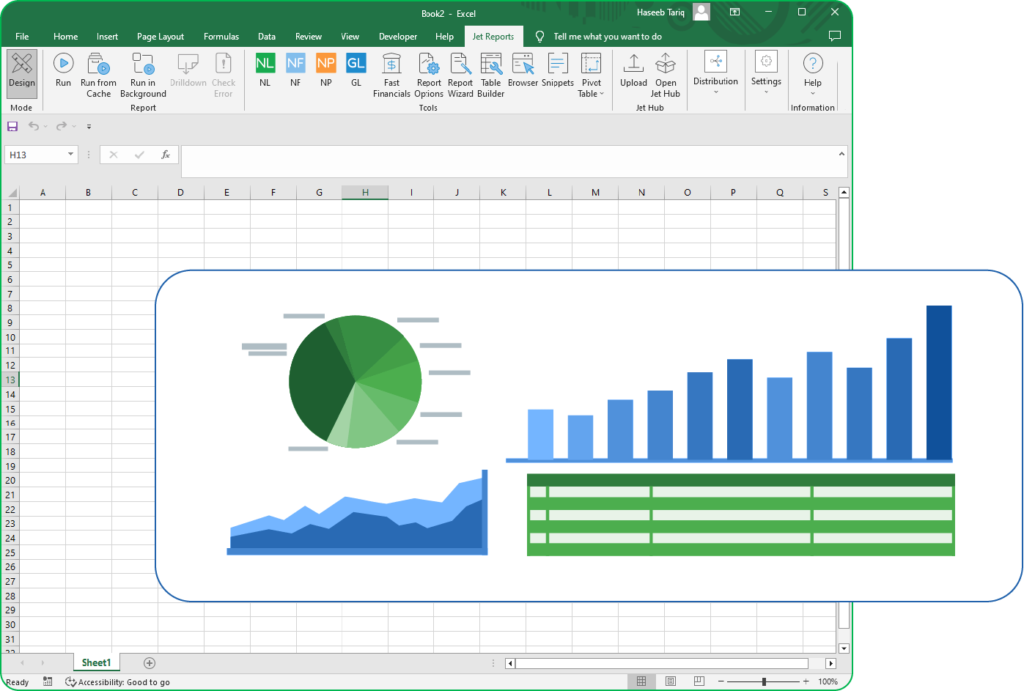 Real time reporting directly inside Excel through Jet Reports