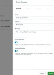 create new schedule in reports center
