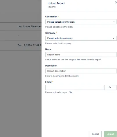 Virtual Report. Upload Upload Reports to Reports Center - Global Data 365
