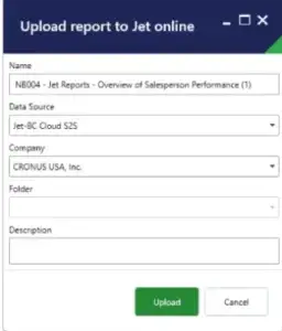 upload reports in jet excel add in